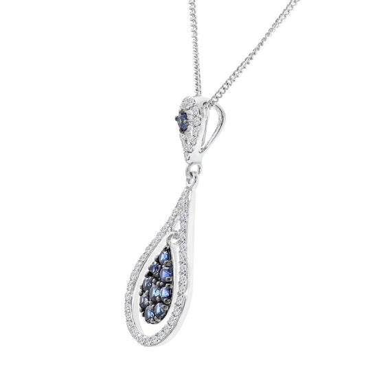 18ct White Gold Diamond 0.28ct Sapphire Teardrop Necklace 16" - DP1AXL517SA-18KW