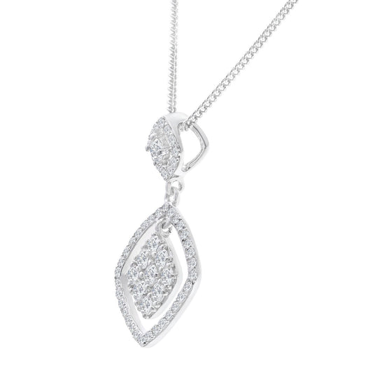 18ct White Gold 0.35ct Diamond Halo Pendant Necklace 16 inch - DP1AXL519-18KW