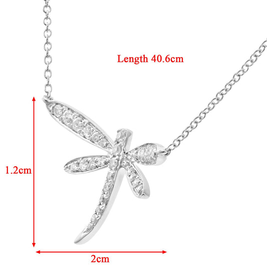 9ct White Gold 15pts Diamond Dragonfly Pendant Necklace 16 inch - DP1AXL520W