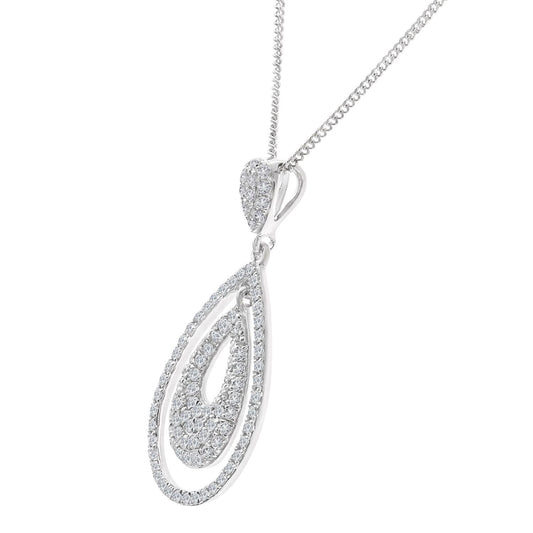 18ct White Gold 0.42ct Diamond Teardrop Pendant Necklace 16 inch - DP1AXL525-18KW
