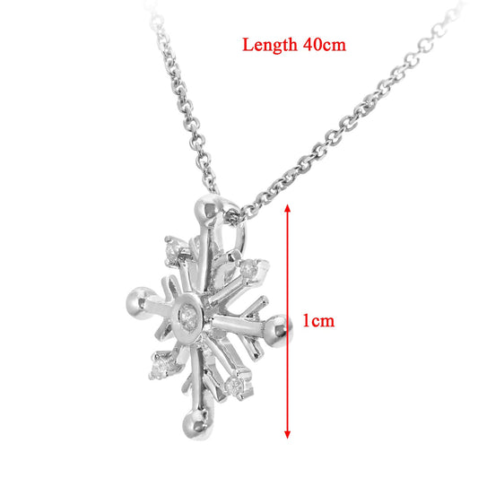9ct White Gold 3pts Diamond Snowflake Pendant Necklace 16 inch - DP1AXL530W