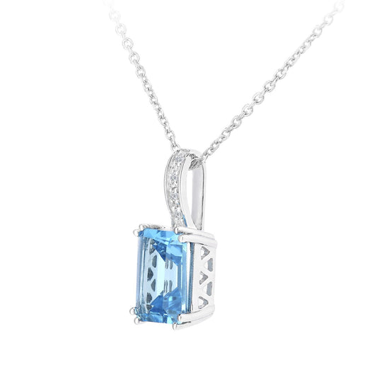 9ct White Gold Diamond Octagon Blue Topaz Popsicle Necklace 16" - DP1AXL600WBT