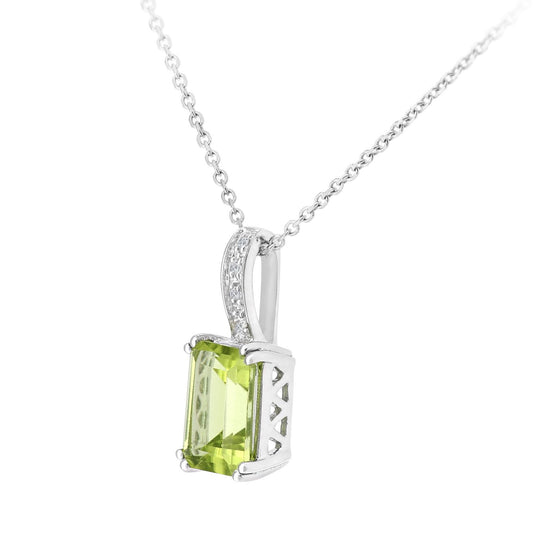 9ct White Gold Diamond Octagon Peridot Popsicle Necklace 16" - DP1AXL600WPD