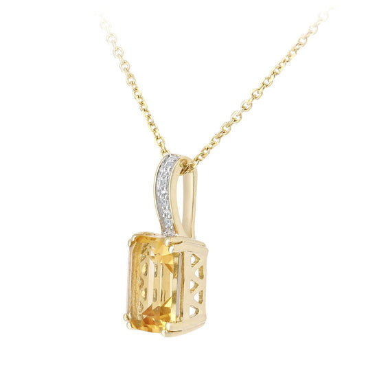 9ct Gold Diamond Octagon Citrine Inverted Popsicle Necklace 16" - DP1AXL600YCT