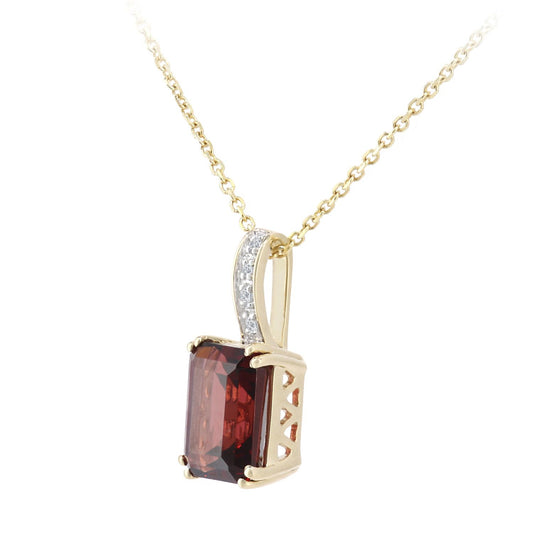 9ct Gold Diamond Octagon 2ct Garnet Popsicle Necklace 16" - DP1AXL600YGT