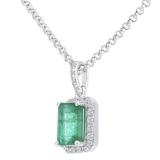 18ct White Gold Diamond Octagon 1/2ct Emerald Necklace 16" - DP1AXL604W18EM