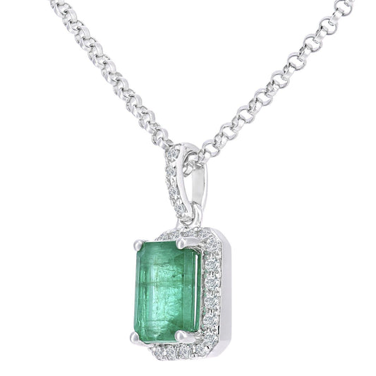 18ct White Gold Diamond Octagon 1/2ct Emerald Necklace 16" - DP1AXL604W18EM