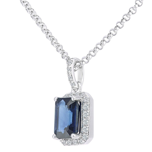 18ct White Gold Diamond Octagon Sapphire Cluster Necklace 16" - DP1AXL604W18SA