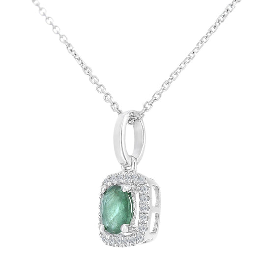 9ct White Gold Diamond Oval 0.3ct Emerald Cluster Necklace 16" - DP1AXL611WEM