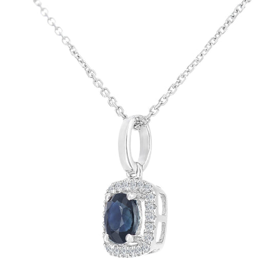 9ct White Gold Diamond Oval 0.48ct Sapphire Cluster Necklace 16" - DP1AXL611WSA