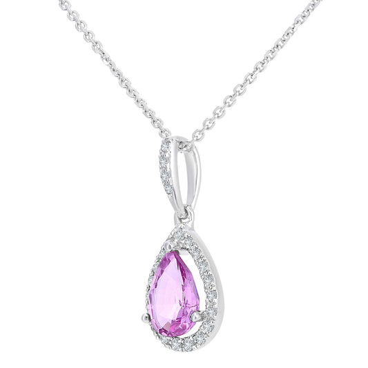 9ct White Gold Diamond Pear Created Sapphire Necklace 16" - DP1AXL618WCPSA
