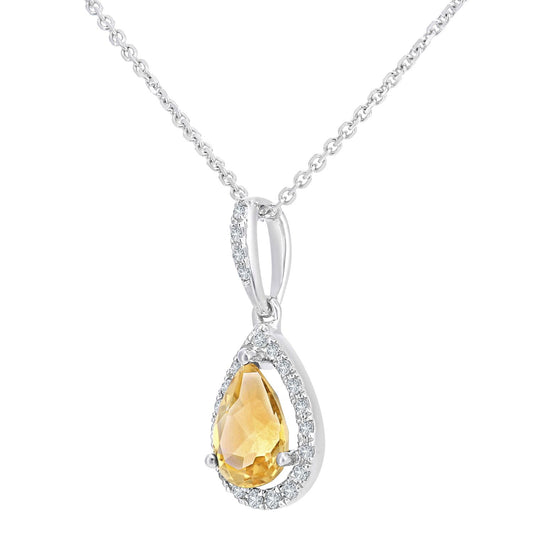 9ct White Gold Diamond Pear 0.65ct Citrine Teardrop Necklace 16" - DP1AXL618WCT
