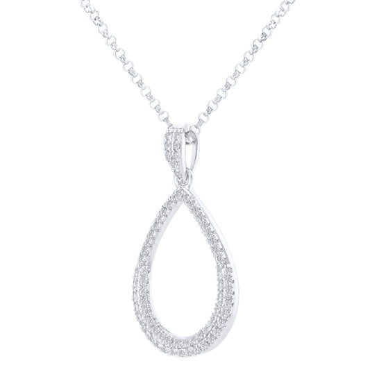 18ct White Gold 20pts Diamond Teardrop Pendant Necklace 16 inch - DP1AXL625W18