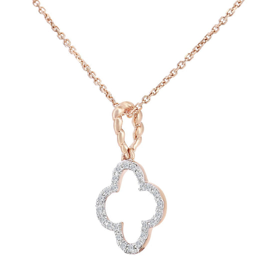 9ct Rose Gold Round 7pts Diamond Flower Pendant Necklace 16 inch - DP1AXL636R