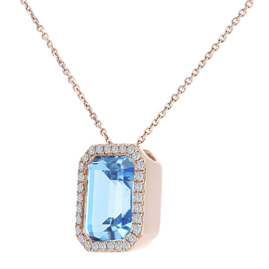 9ct Rose Gold Diamond Octagon 3.95ct Blue Topaz Necklace 16" - DP1AXL677RBT