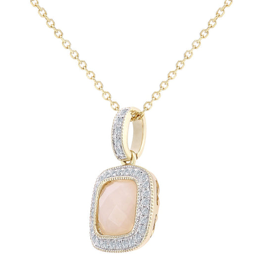 9ct Gold 10pts Diamond Cushion 1.2ct Opal Pendant Necklace 16" - DP1AXL679YPOP