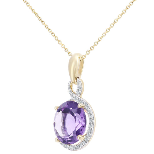 9ct White Gold 8pts Diamond 3.5ct Amethyst Pendant Necklace 16" - DP1AXL680WAM