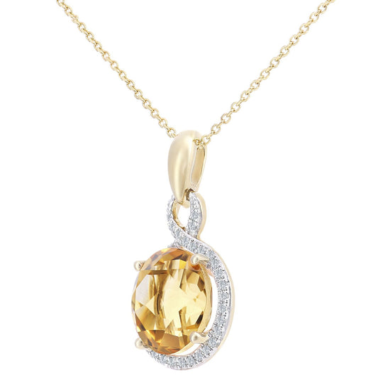 9ct Gold 8pts Diamond 3.25ct Citrine Pendant Necklace 16" - DP1AXL680YCT
