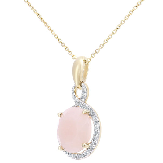 9ct Gold 8pts Diamond 1.25ct Opal Cocktail Pendant Necklace 16" - DP1AXL680YPOP