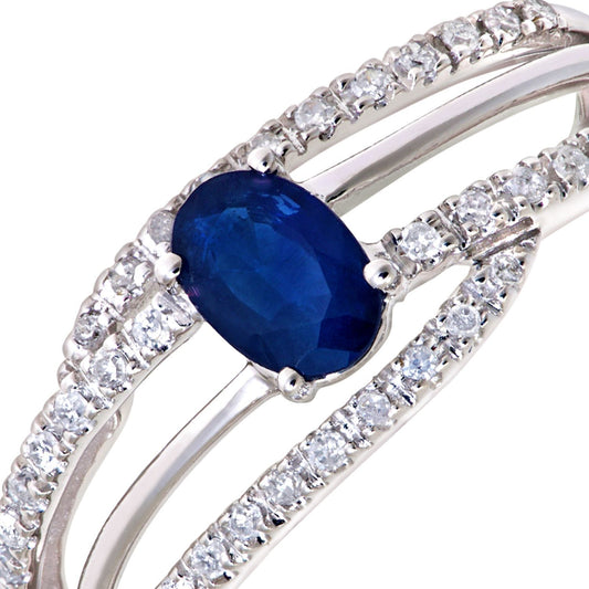 9ct White Gold Diamond Oval Sapphire Train Track Solitaire Ring - DR1AXL109WSA