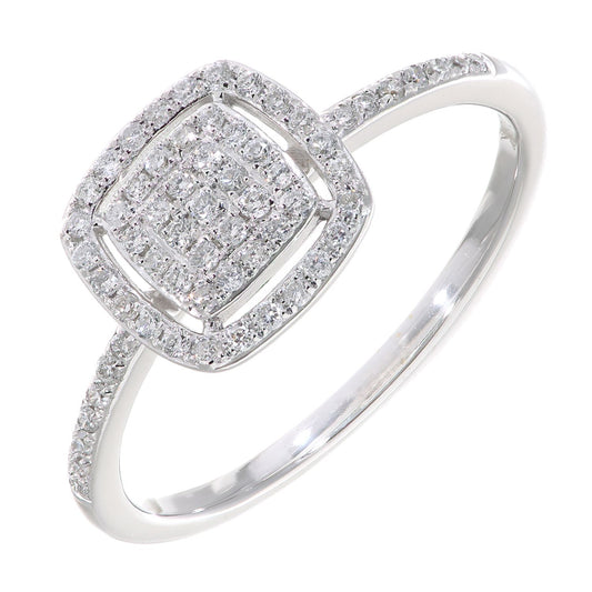 18ct White Gold 1/4ct Diamond Square Cushion Pave Halo Ring - DR1AXL50418KW