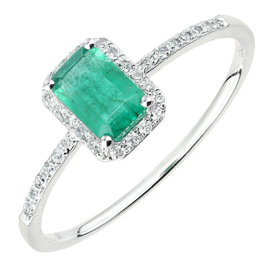 18ct White Gold Diamond Octagon Emerald Octagon Halo Cluster Ring - DR1AXL604W18EM