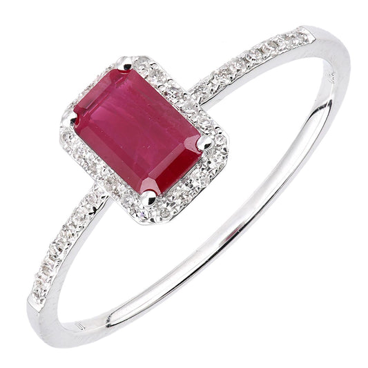 18ct White Gold Diamond Octagon 3/4ct Ruby Octagon Halo Ring - DR1AXL604W18RU