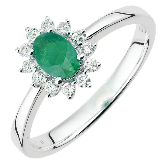 18ct White Gold Diamond Oval 1/2ct Emerald Royal Oval Clock Ring - DR1AXL605W18EM
