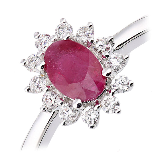 18ct White Gold Diamond Oval Ruby Royal Oval Clock Cluster Ring - DR1AXL605W18RU