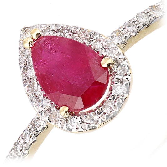 18ct Gold Diamond Pear 1/2ct Ruby Pear Raindrop Halo Cluster Ring - DR1AXL606Y18RU