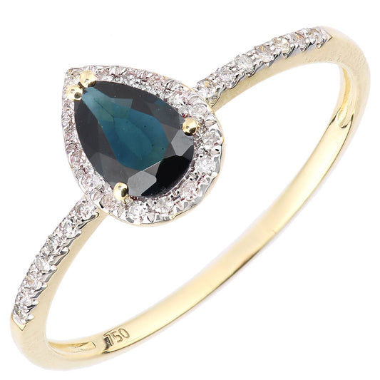 18ct Gold Diamond Pear 1/2ct Sapphire Pear Raindrop Halo Ring - DR1AXL606Y18SA