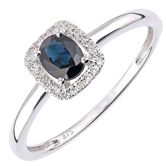 9ct White Gold Diamond Oval 1/2ct Sapphire Cushion Halo Ring - DR1AXL611WSA