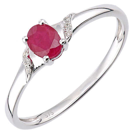9ct White Gold 2pts Diamond Oval 0.47ct Ruby Ribbon Dress Ring - DR1AXL612WRU