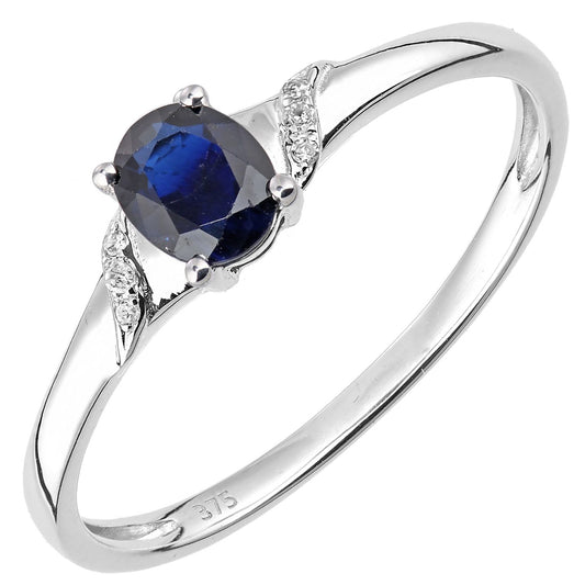 9ct White Gold Diamond Oval 0.48ct Sapphire Ribbon Dress Ring - DR1AXL612WSA