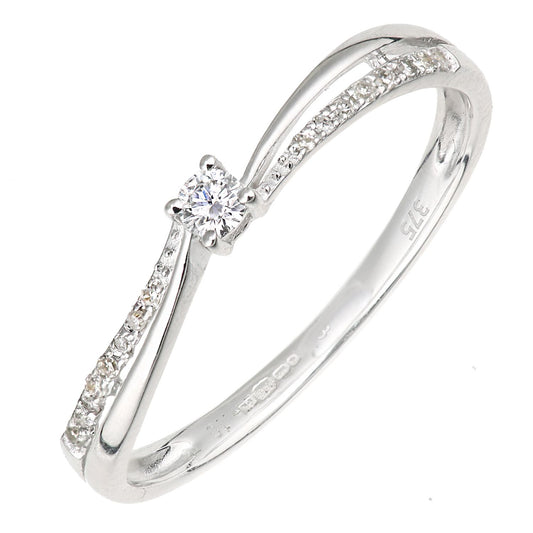 9ct White Gold Round 9pts Diamond Wavy Pinch Solitaire Dress Ring - DR1AXL669W