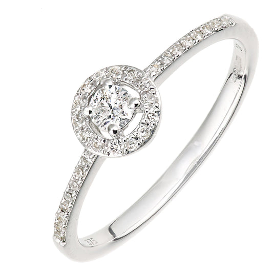 9ct White Gold Round 22pts Diamond Halo Solitaire Cluster Ring - DR1AXL671W
