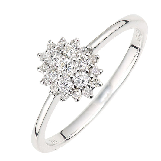 9ct White Gold Round 1/4ct Diamond Oval Firework Cluster Ring - DR1AXL673W