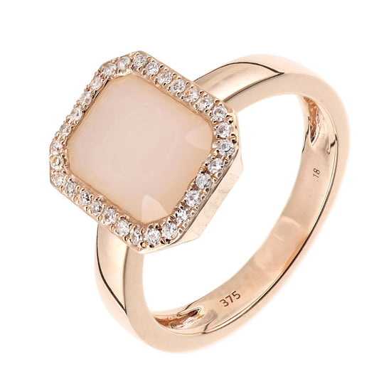 9ct Rose Gold Diamond Octagon Opal Octagon Halo Rubover Ring - DR1AXL677RPOP