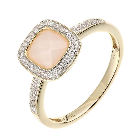 9ct Gold Diamond Cushion Opal Square Cushion Beaded Halo Ring - DR1AXL679YPOP