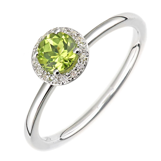 9ct White Gold 5pts Diamond 0.59ct Peridot Halo Cluster Ring - DR1AXL682WPD