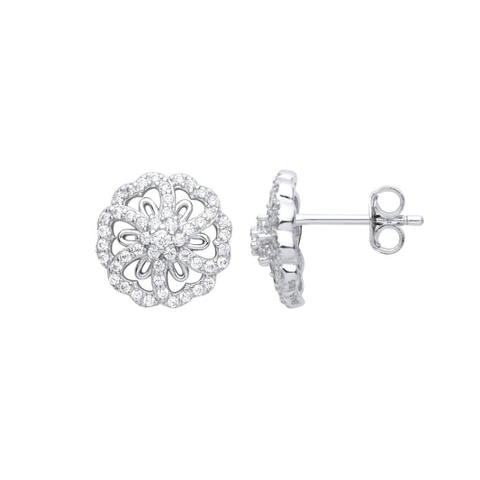 Sterling Silver CZ Daisy Snowflake Starfish Cluster Stud Earrings - EAG1000