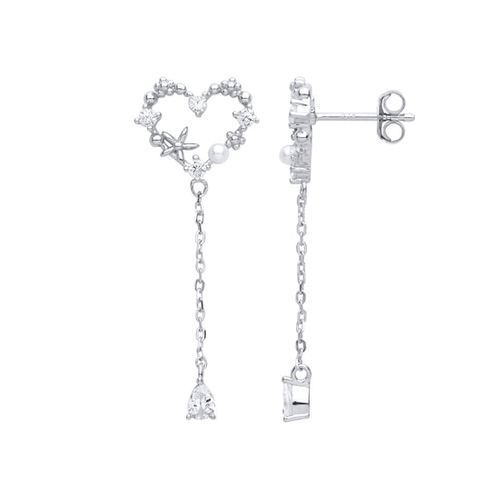 Silver Cream Pear Pearl CZ Heart Starfish Daisy Drop Earrings - EAG1001