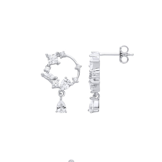 Silver Pear Princess Marquise CZ Circle of Life Drop Earrings - EAG1002