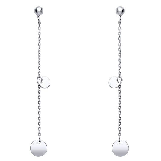 Sterling Silver Medallion Disc Shoulder Duster Ball Drop Earrings - EAG1009