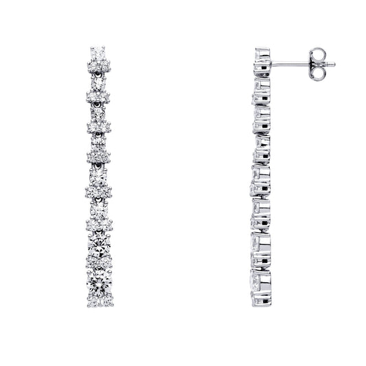 Silver CZ Graduating Eternity Shoulder Duster Drop Earrings - EAG1010