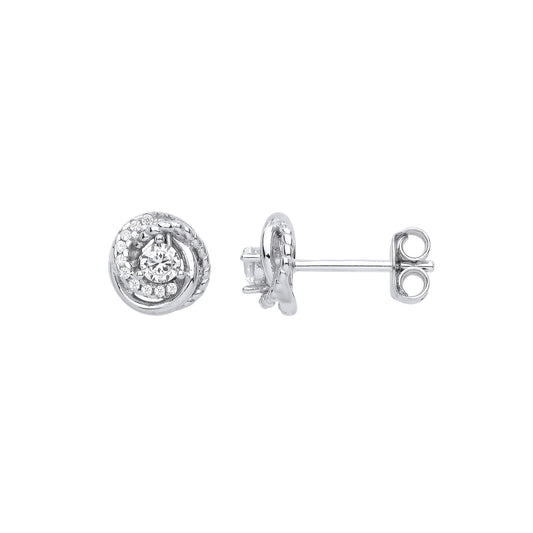 925 Silver CZ Tornado Beaded Spiral Solitaire Knot Stud Earrings - EAG1011