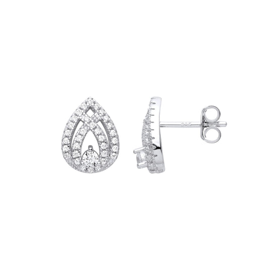 Sterling Silver CZ Pear Drop Crossover Split Waves Stud Earrings - EAG1012