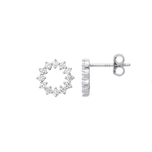925 Sterling Silver CZ Star Burst Circle of Life Stud Earrings - EAG1014