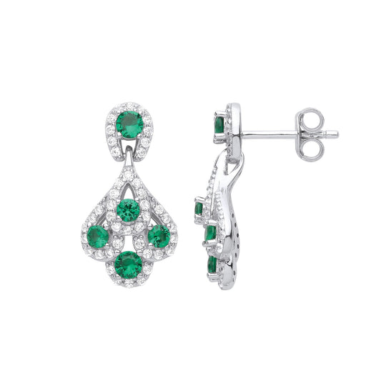 925 Sterling Silver Green CZ Tadpole Quad Knot Drop Earrings - EAG1017