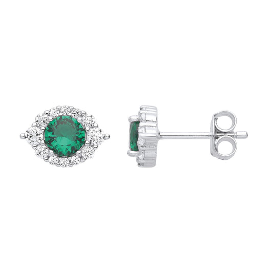 925 Sterling Silver Green CZ Envy Eyes Stud Earrings - EAG1026EM